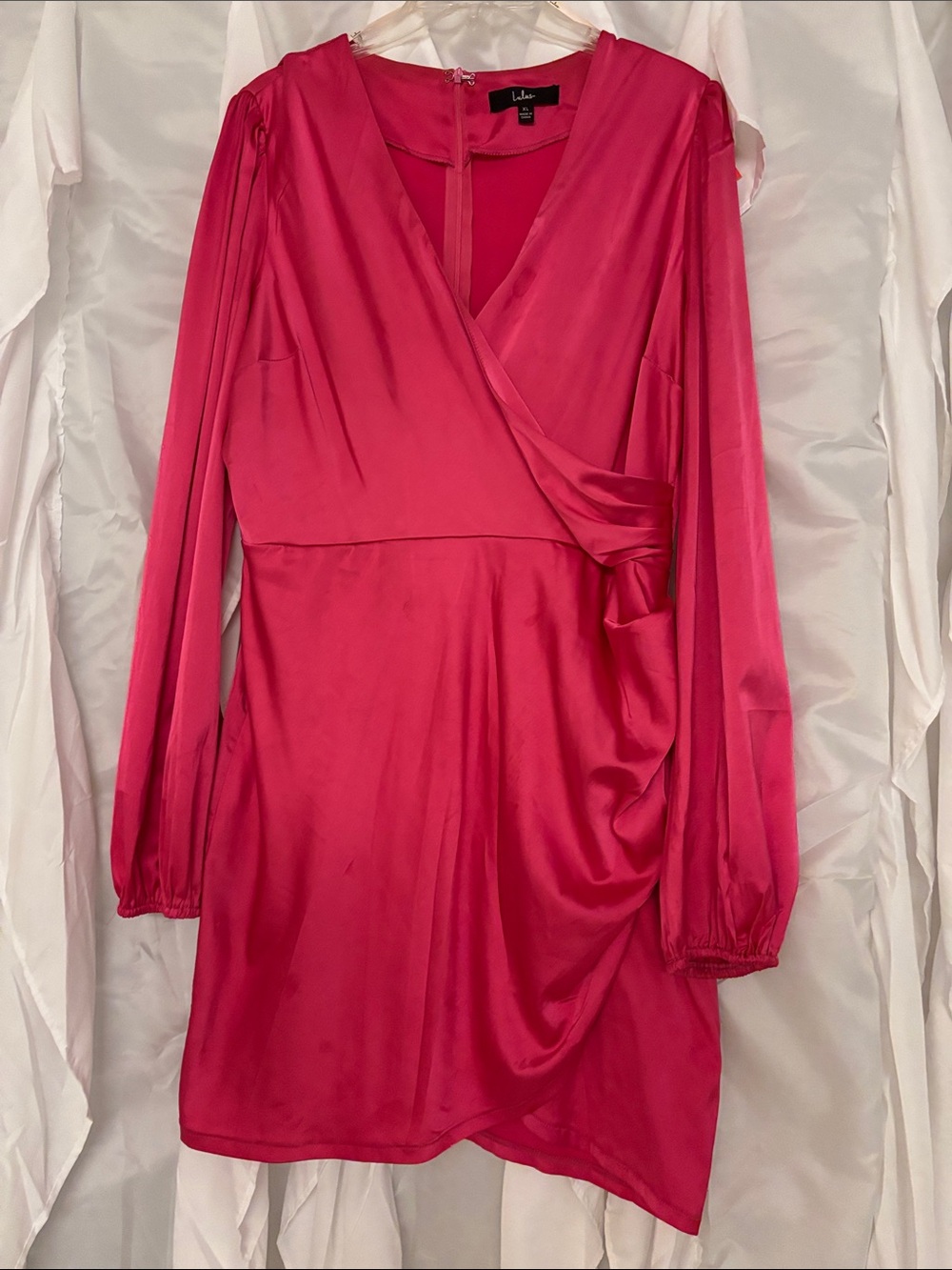 Lavish Alice Hot Pink Satin Wrap Mini Dress
